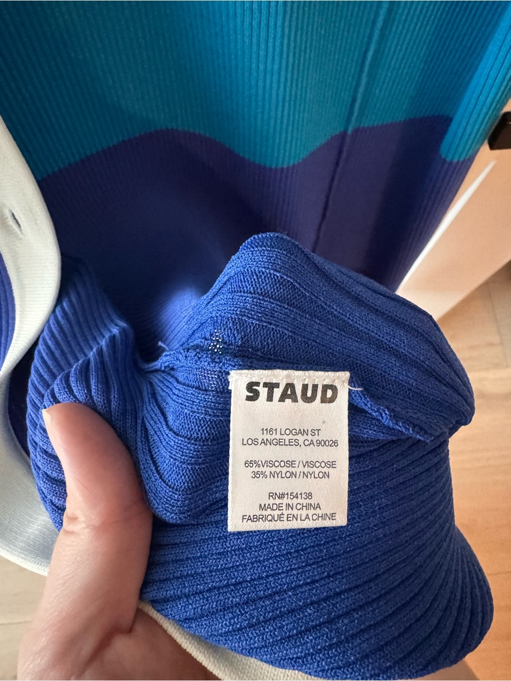 STAUD Long Ribbed Colorblock Dress in White, Yellow & Blue Shades - Picture 4 of 4